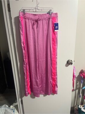 JoyLab Hot Pink Satin Elastic Waist With Drawstring And Pockets Snap Side Pants